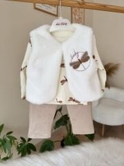 Peluş yelekli 3’lü takım