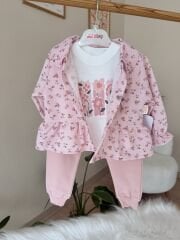 Bebe yaka pembe çiçekli 3’lü takım