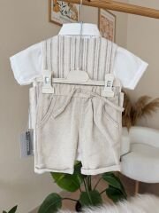 Kahve çizgili yelek papyonlu takım