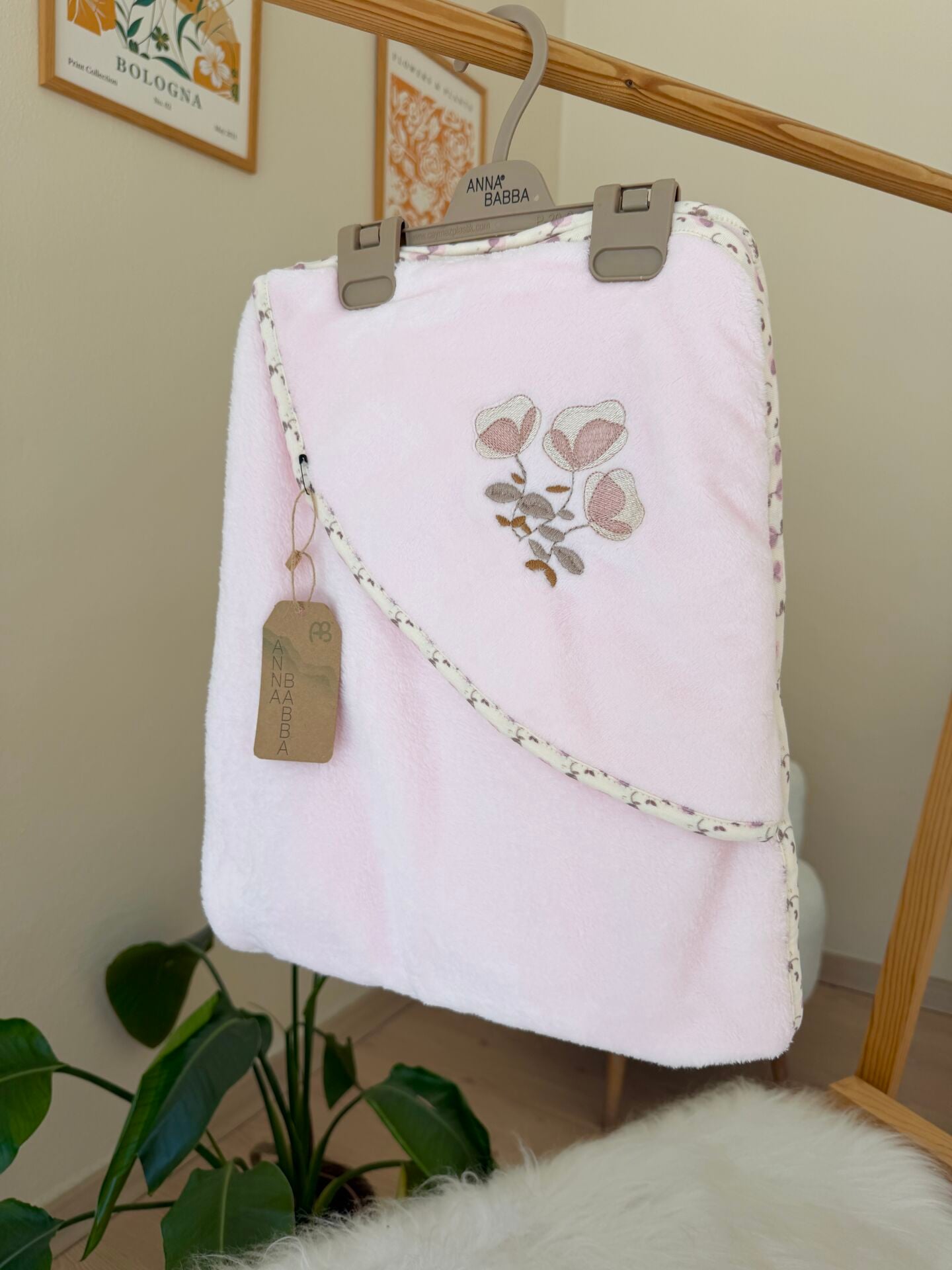 Pembe çiçekli Welsoft battaniye