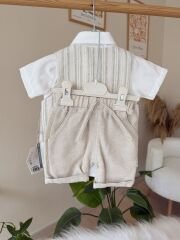 Yeşil çizgili yelek papyonlu takım