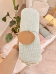 PREMİUM bebe mavisi 4 katlı battaniye