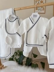 PREMİUM lacivert müslin tulumlu 10 parça hastane çıkış seti