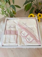 Pembe fisto kuşlu banyo set