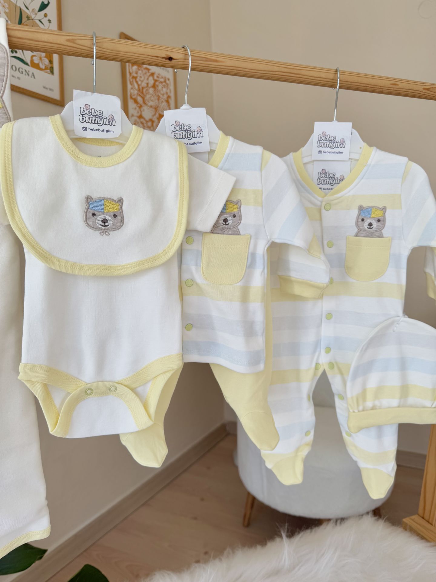 PREMİUM sarı ayıcık detaylı 10 parça hastane çıkış set