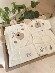 PREMİUM bej ayıcık 4 parça banyo seti