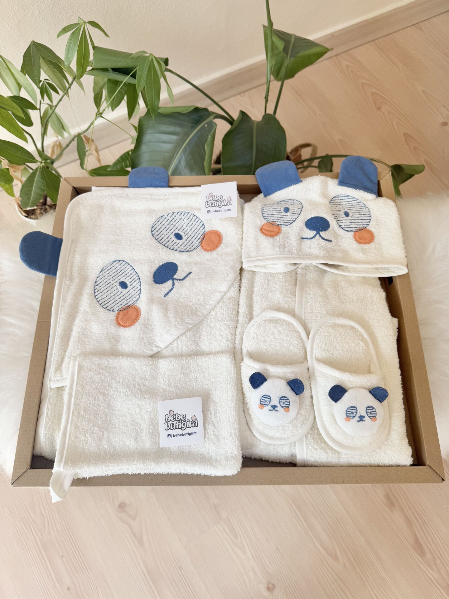 PREMİUM mavi panda 4 parça banyo seti