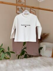 Kahve bonjour peluş montlu 3’lü takım