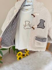 Kahve ayıcık peluş montlu 3’lü takım