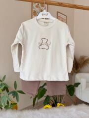 Kahve ayıcık peluş montlu 3’lü takım