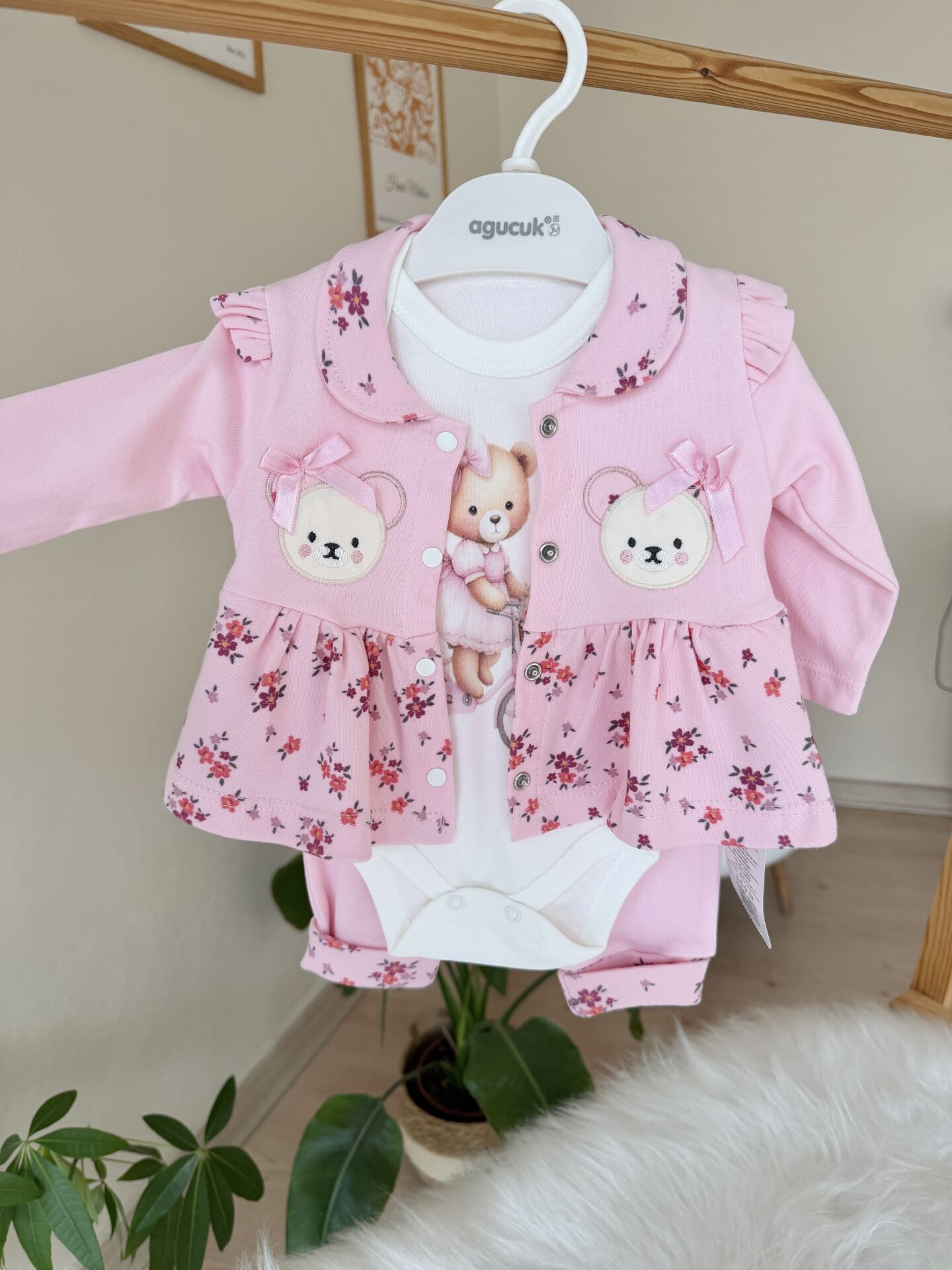 Pembe ayıcık çiçekli 3’lü takım