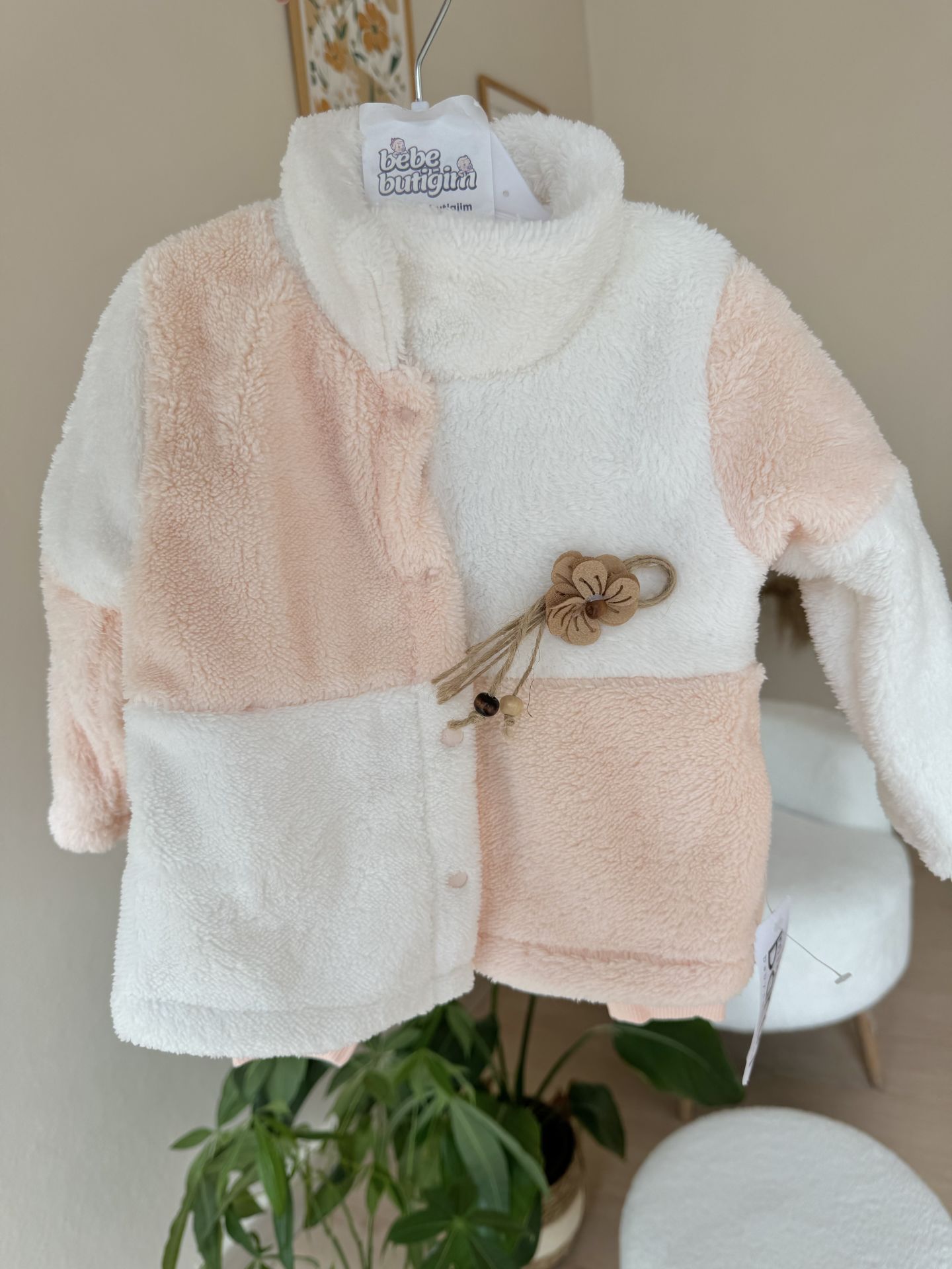 Somon peluş ceketli 3’lü takım