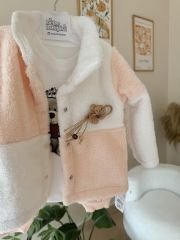 Somon peluş ceketli 3’lü takım