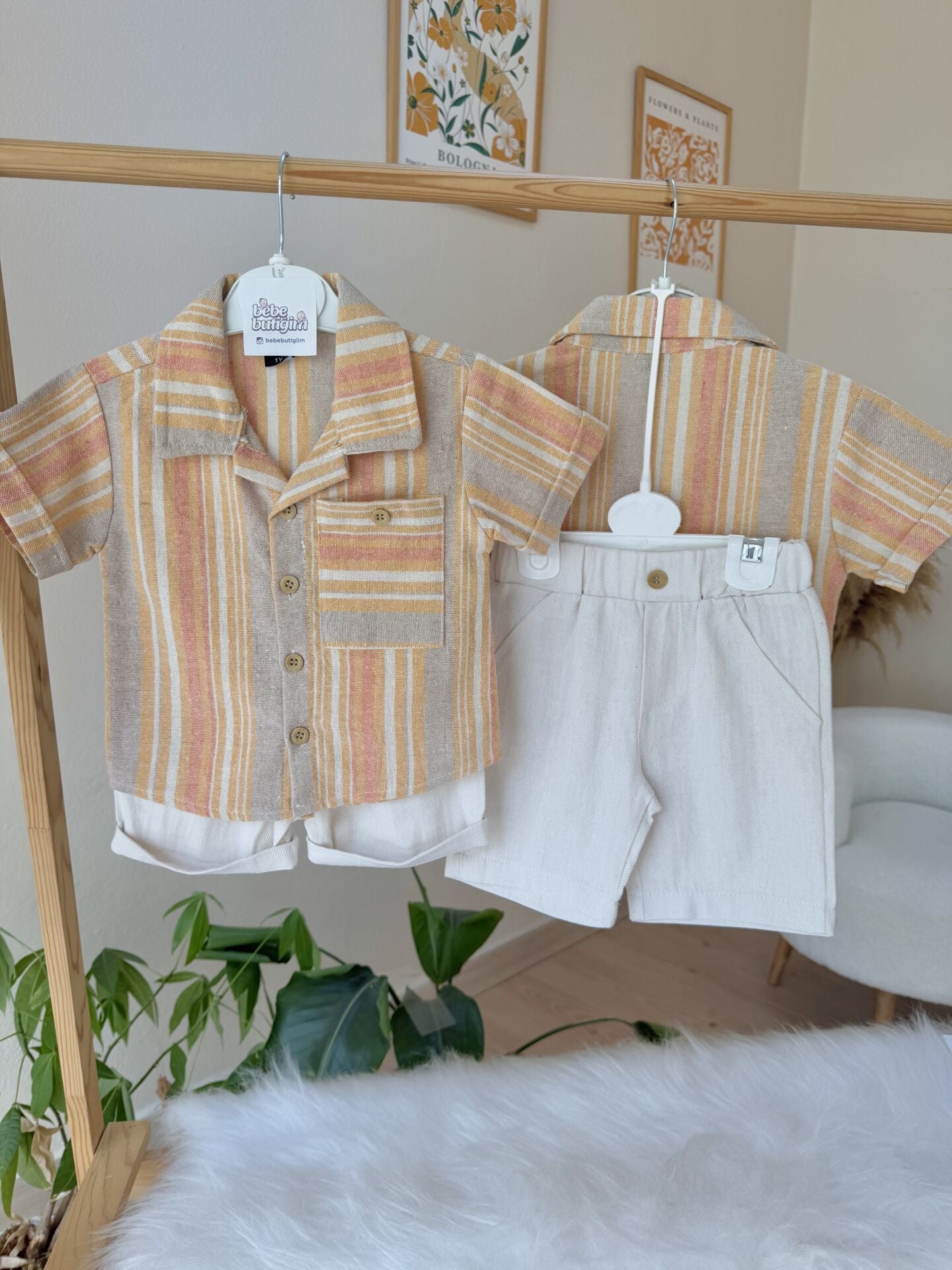 Soft turuncu çizgili gömlekli takım