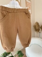 Kahve peluş ceketli 3’lü takım