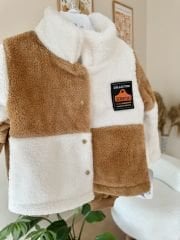 Kahve peluş ceketli 3’lü takım