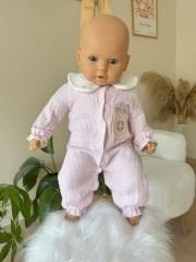 Pembe nakışlı müslin tulum