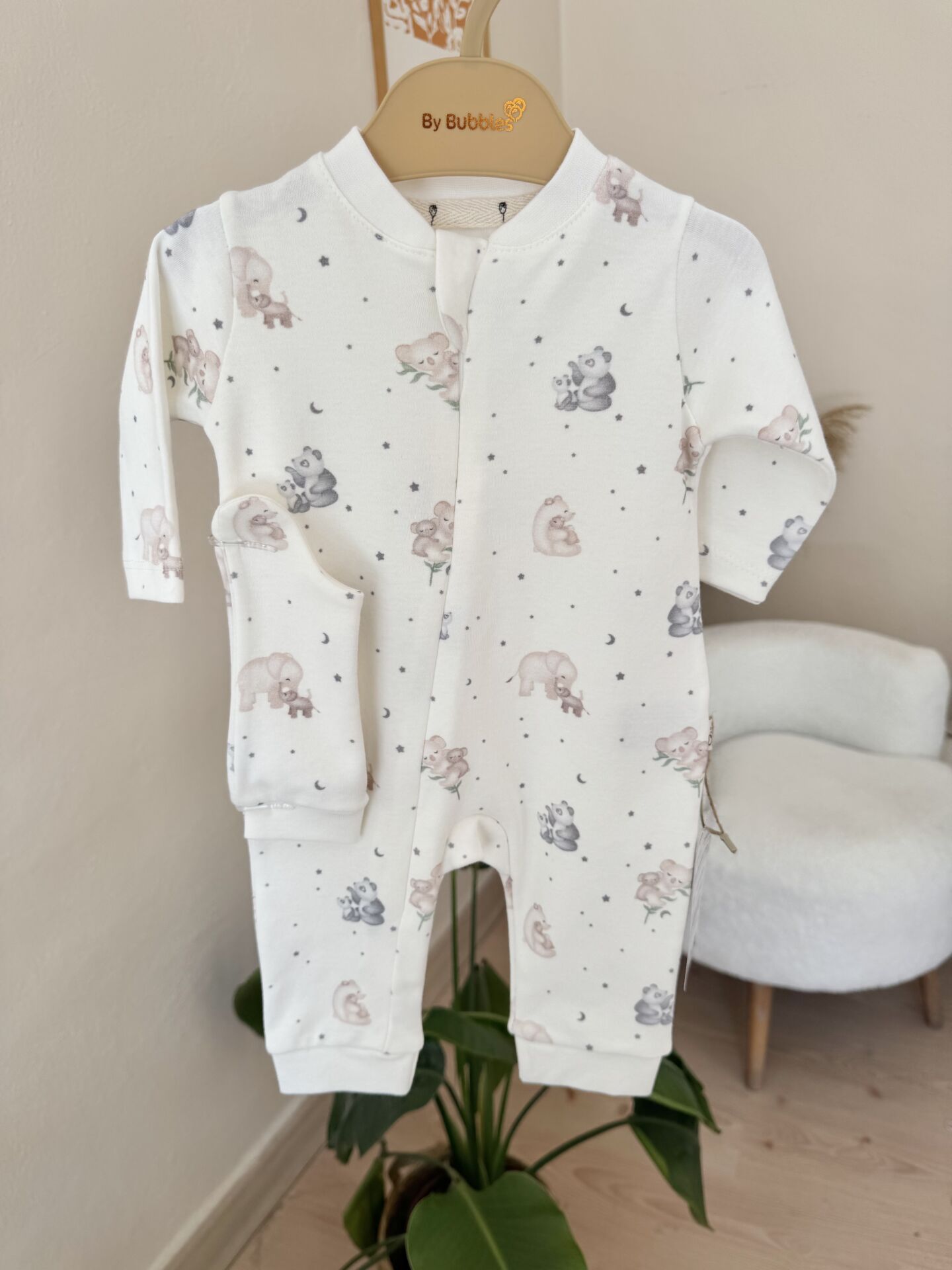 Organik Tropikal fermuarlı bereli tulum