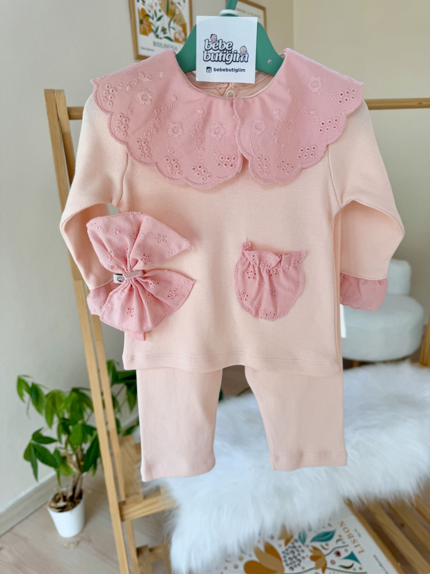 Pudra fisto detaylı bandanalı 3’lü takım