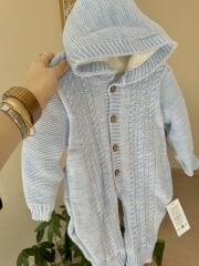 Mavi örgülü welsoft triko tulum