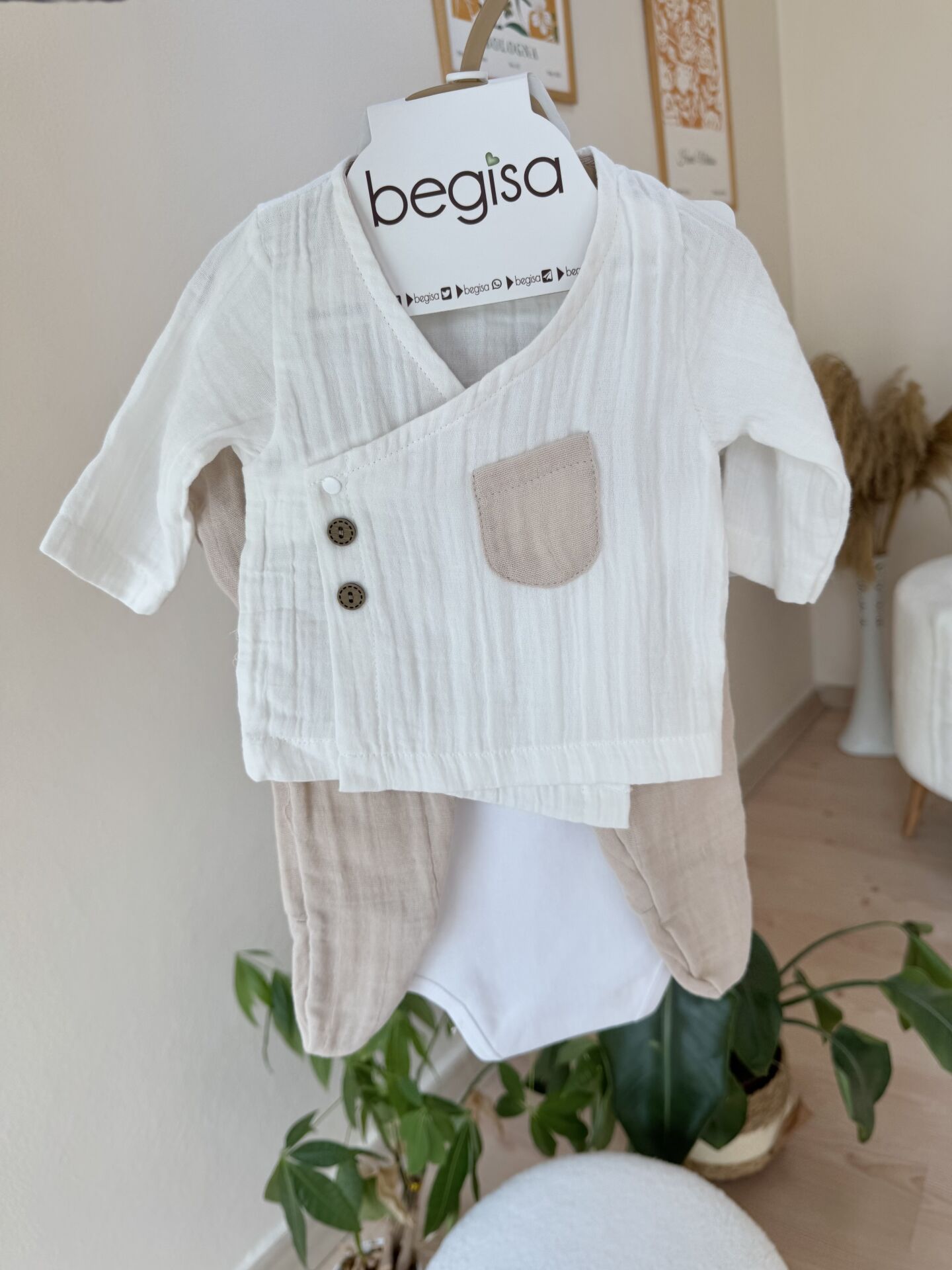 Bej cep detaylı müslin 8’li set