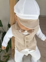 Bej papyonlu yelek detaylı 5’li set