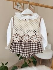 Papatya süveterli şort etekli 3’lü takım