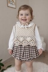 Papatya süveterli şort etekli 3’lü takım