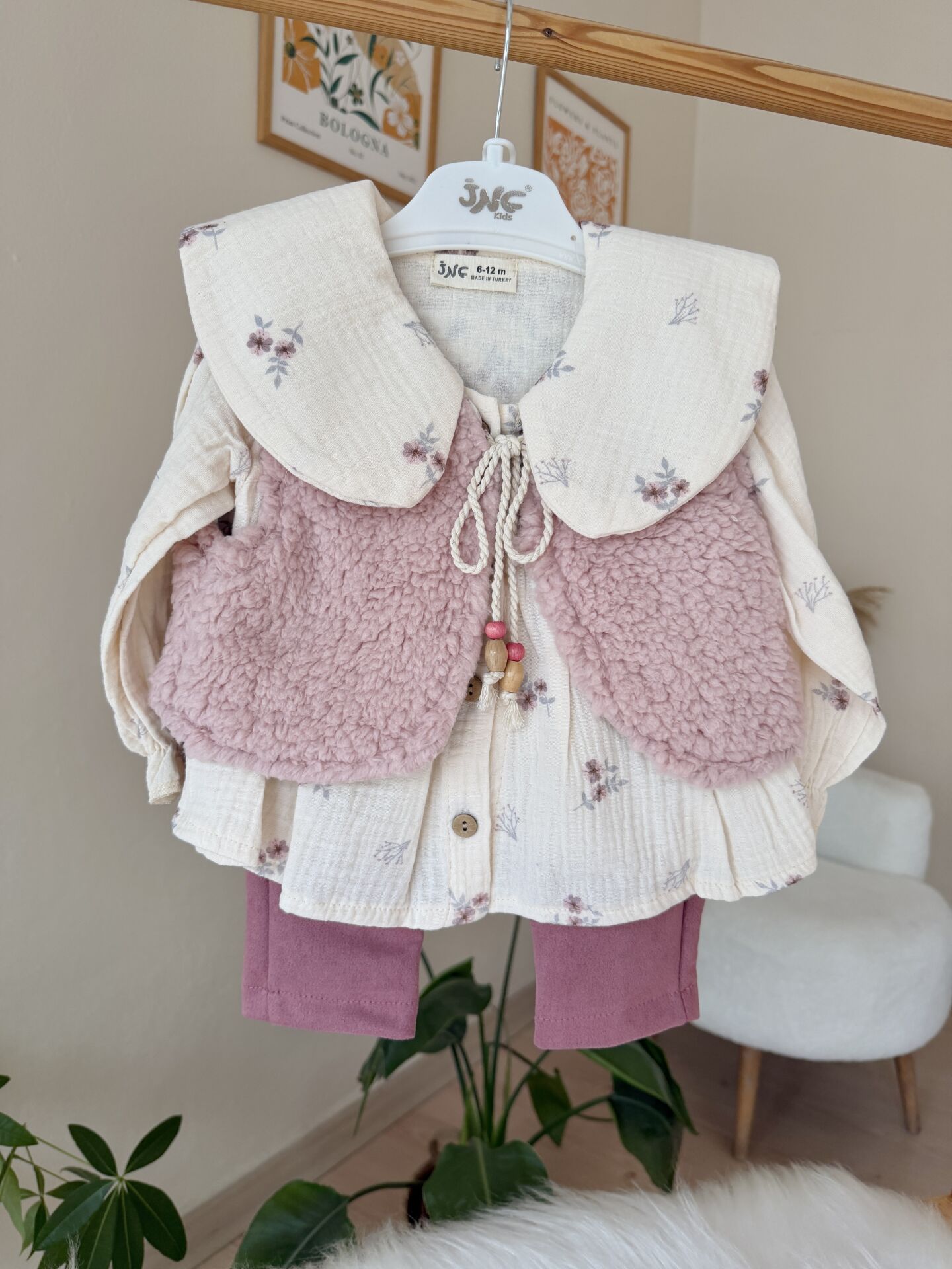 Premium pembe yelekli 3’lü takım