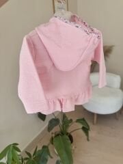 Pembe çiçek hırkalı 3’lü takım