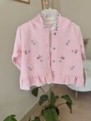 Pembe çiçek hırkalı 3’lü takım