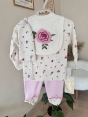 Pembe çiçek nakışlı 5'li set