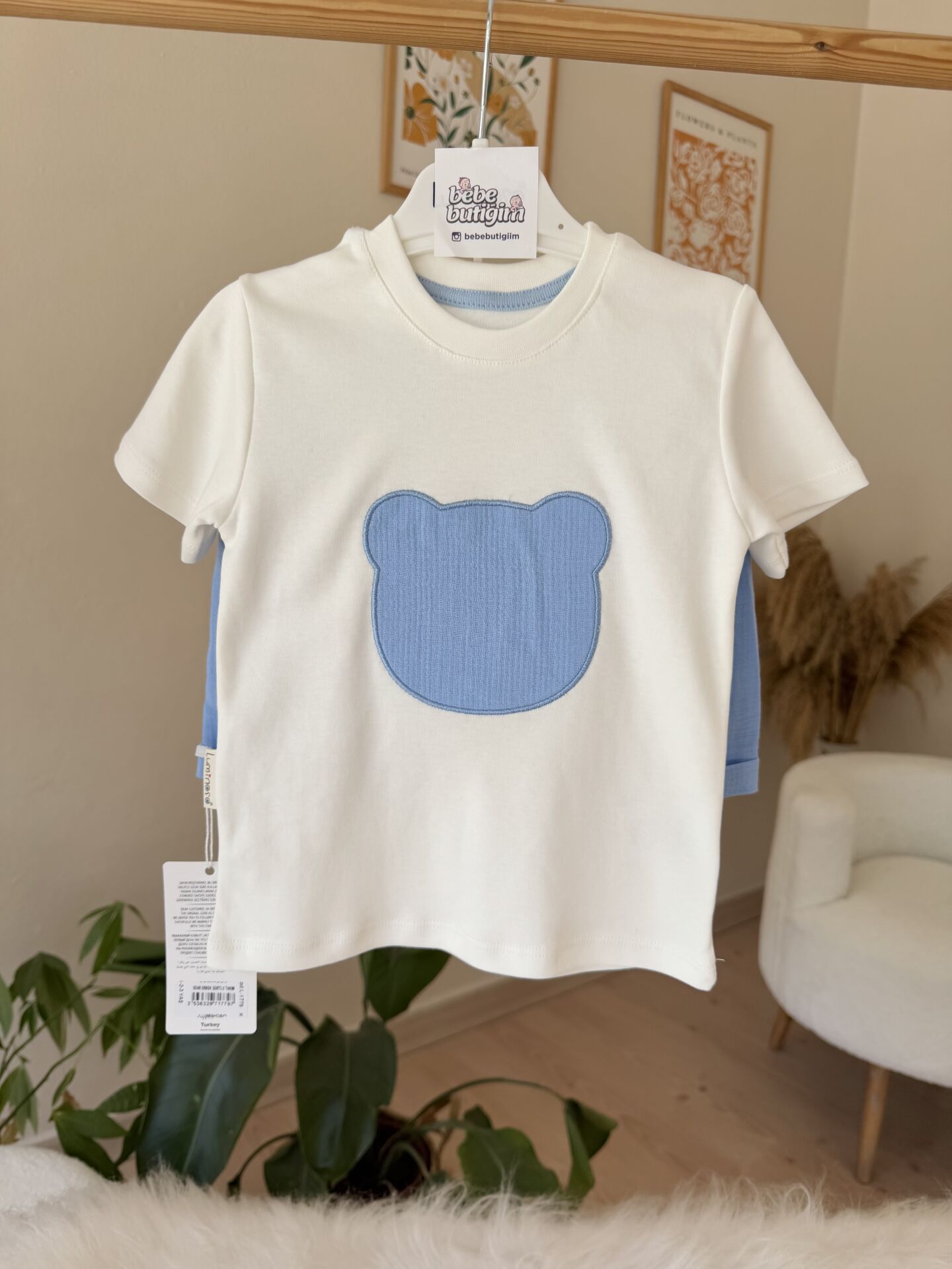 Mavi bear keten şortlu takım