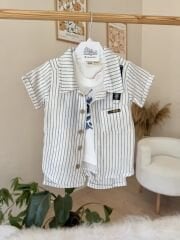 Mavi müslin gömlekli 3’lü takım