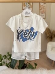 Mavi müslin gömlekli 3’lü takım