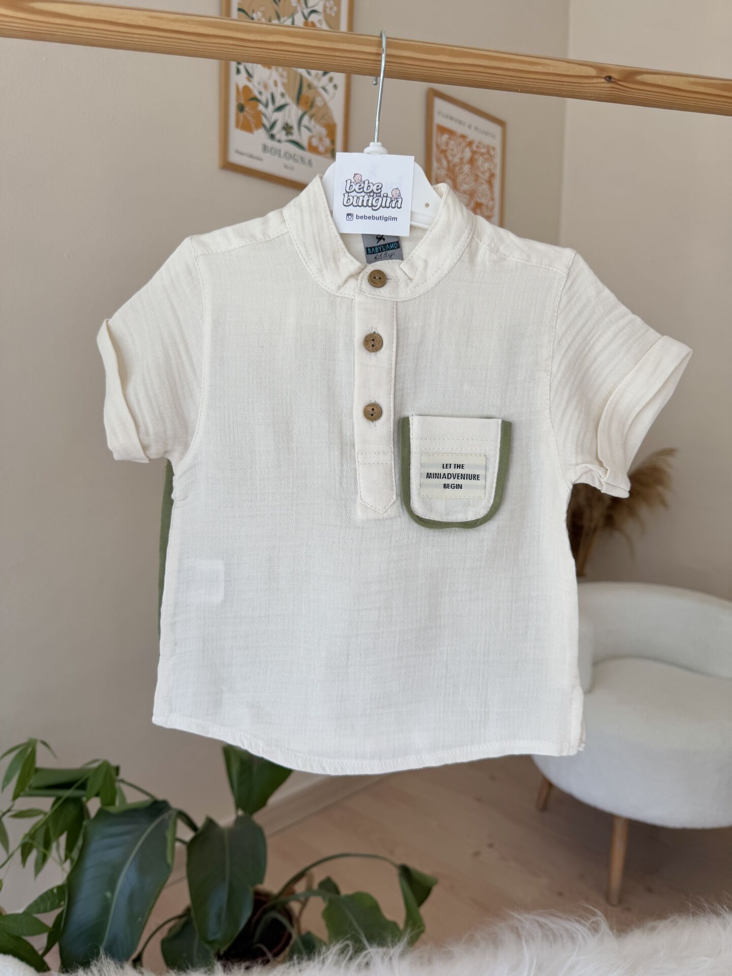 PREMİUM yeşil müslin şortlu takım