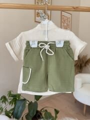 PREMİUM yeşil müslin şortlu takım