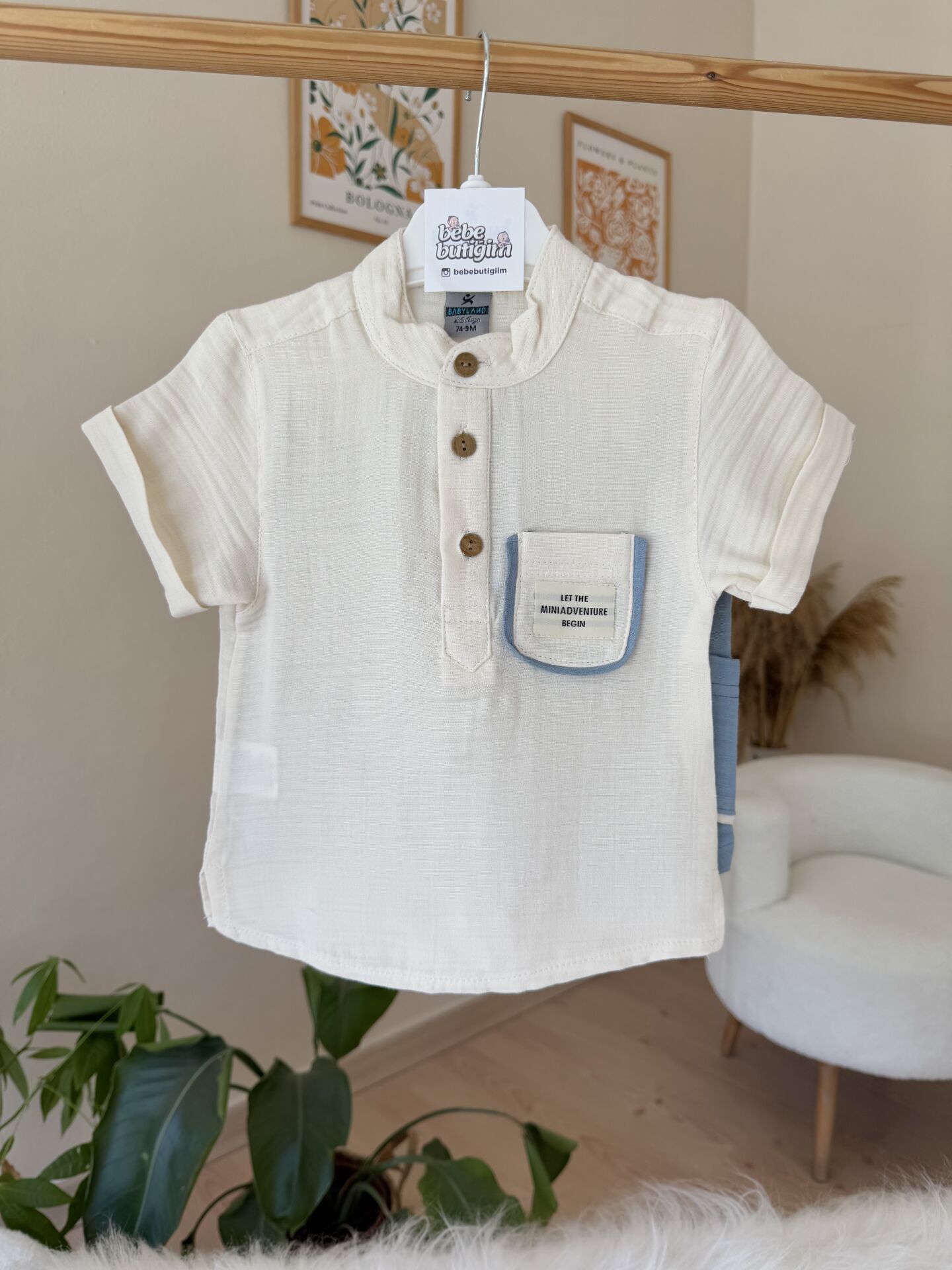 PREMİUM mavi şortlu müslin takım