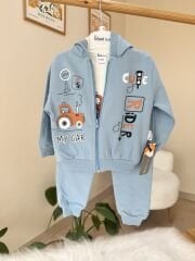 Bebe mavi traktörlü 3’lü eşofman takımı