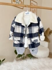 Lacivert ekose Welsoft ceketli 3’lü takım (2-3-4) yaş