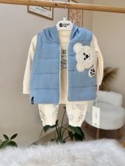 Mavi ayıcık yelekli 3’lü takım