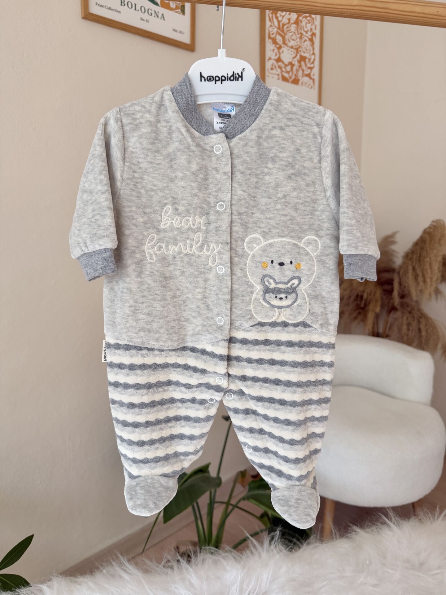 Premium gri ayıcıklı kadife tulum