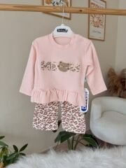 Pudra leopar detaylı 2’li takım