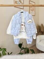 Bebe mavisi yelekli 3’lü takım