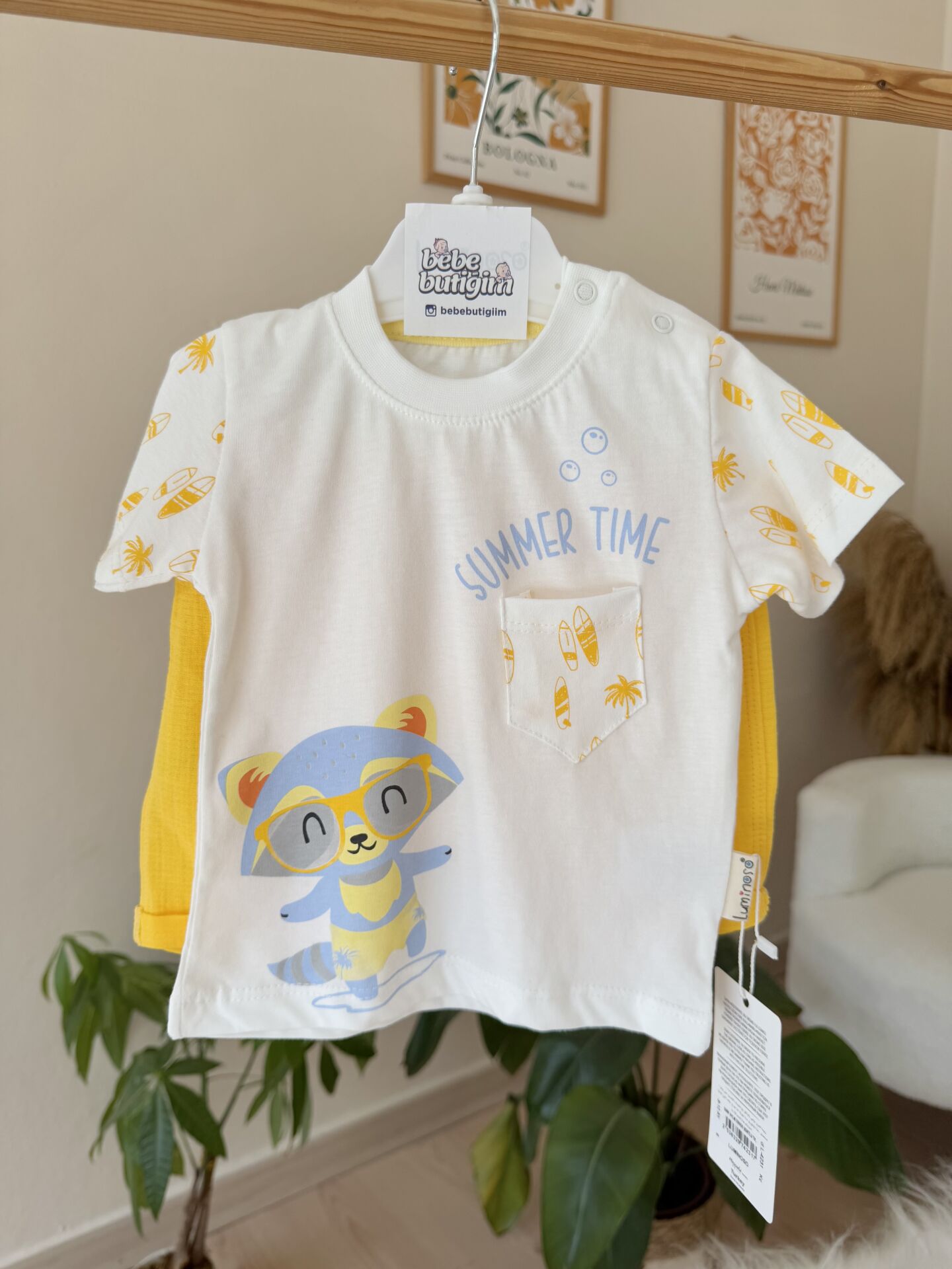 Sarı summertime keten müslin şortlu takım