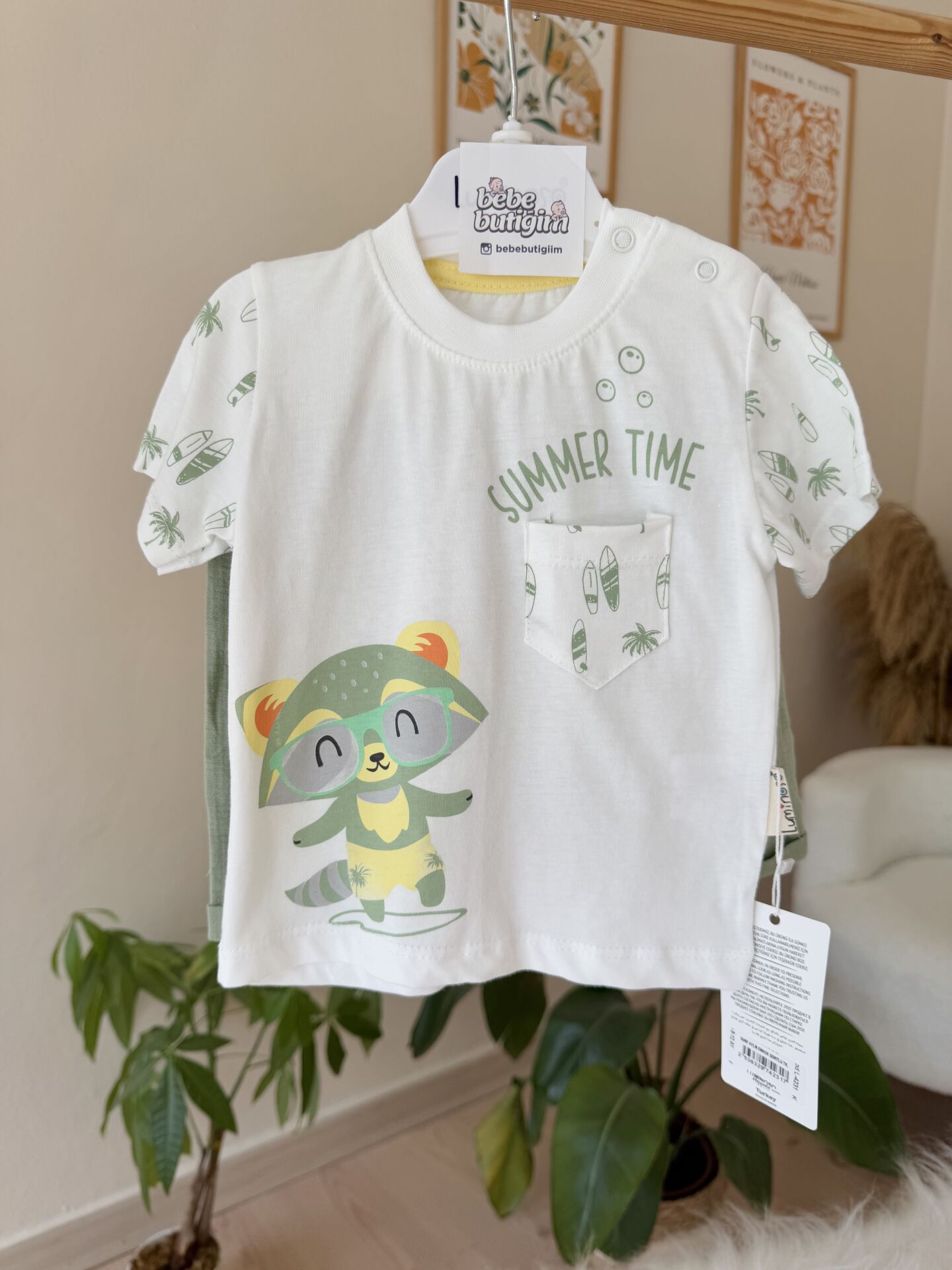 Yeşil summertime keten müslin şortlu takım