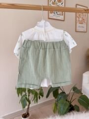 Yeşil summertime keten müslin şortlu takım