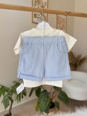 Mavi keten şortlu takım