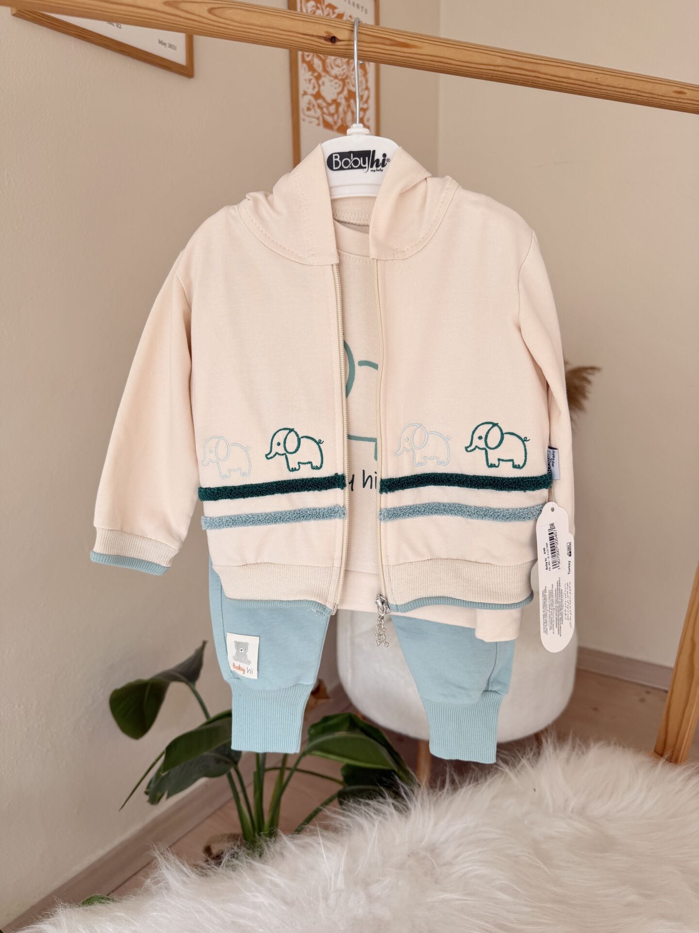 Mint yeşil filli mevsimlik 3’lü takım