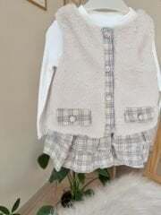 Kürk yelekli şort etek 3’lü takım